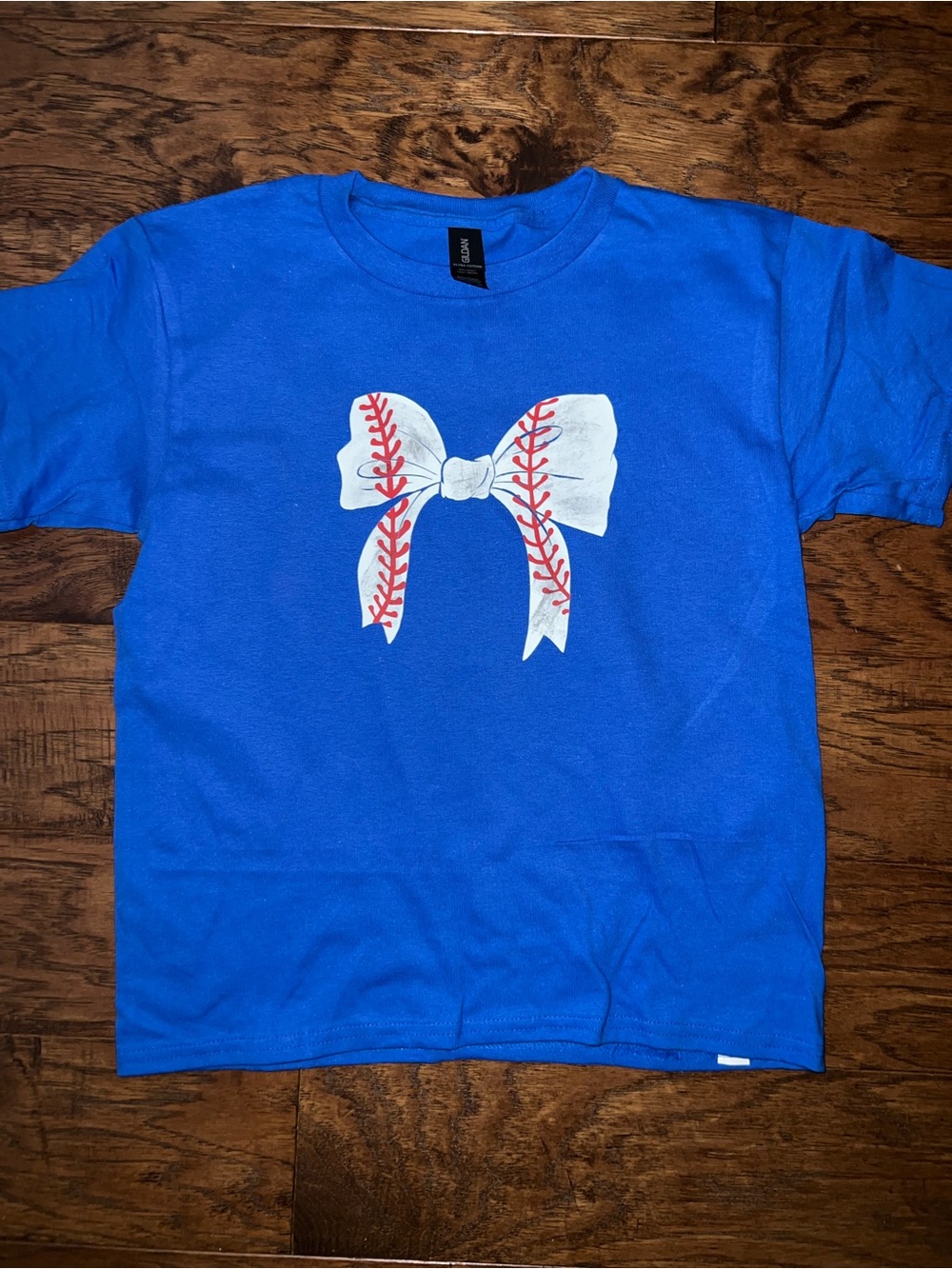 Kids Blue Baseball Bow Graphic Tee